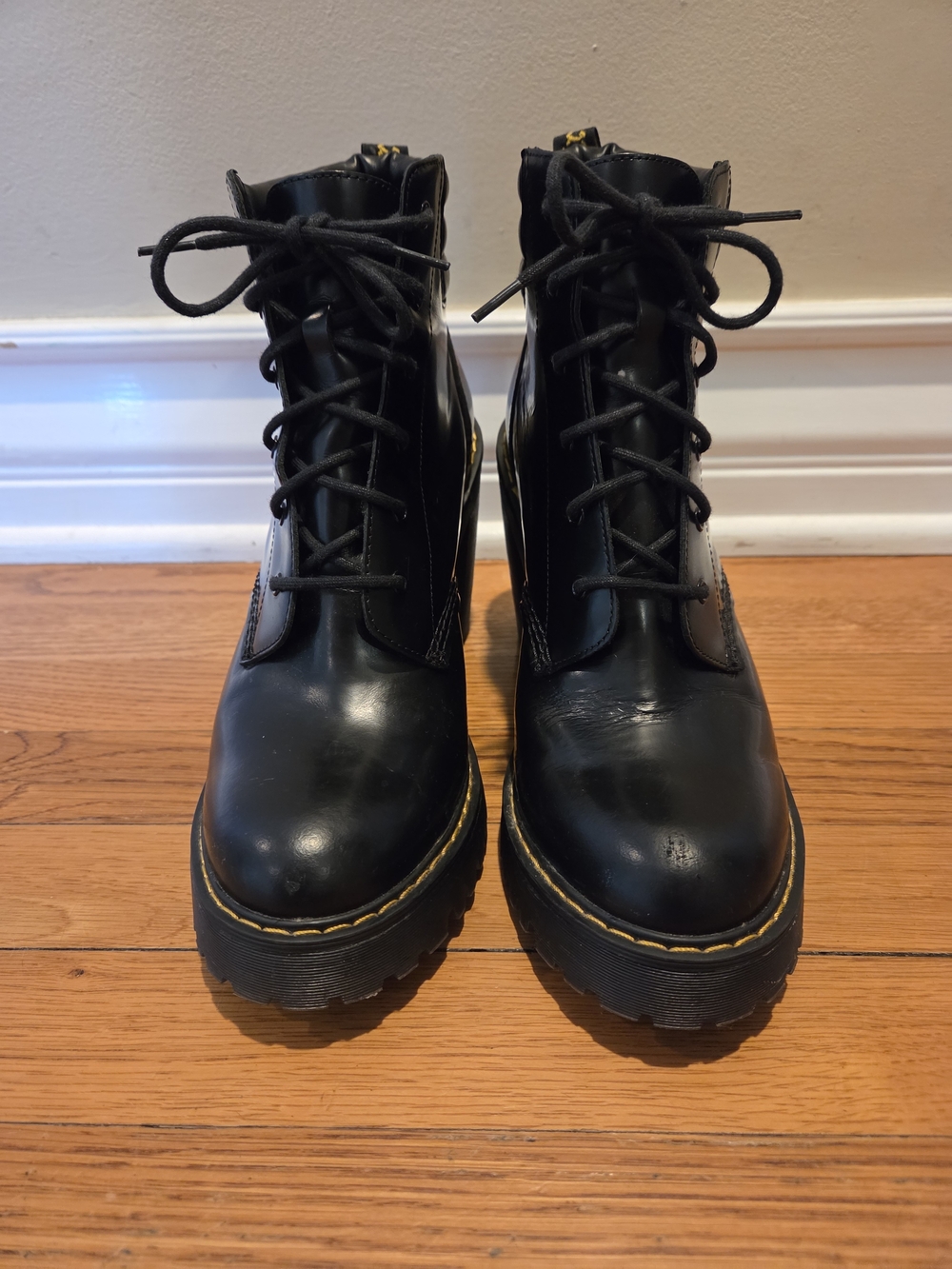 Dr. Martens Persephone Black Leather Heeled Platform Boots US 10
